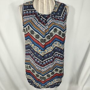 Sami & Jo Multi Pleated Front Neckline Keyhole Back Sleeveless Top Size Medium